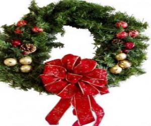 yapboz Noel çelenk büyük bir şerit ve toplar ile dekore